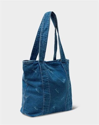 Carmela Printed Logo Denim Taske - Washed Blue